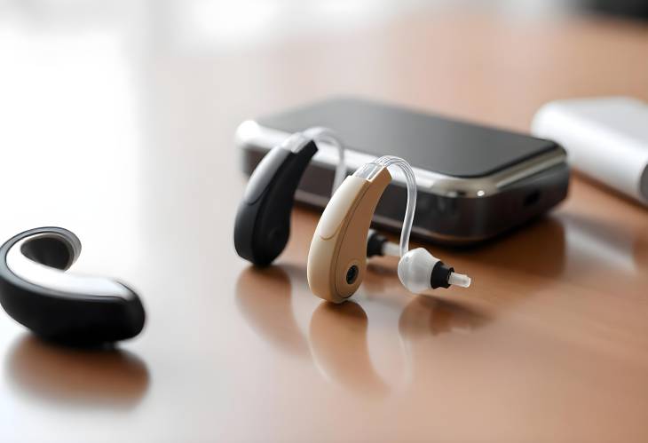 Discreet Digital Hearing Aids SkinTone Devices on the Table